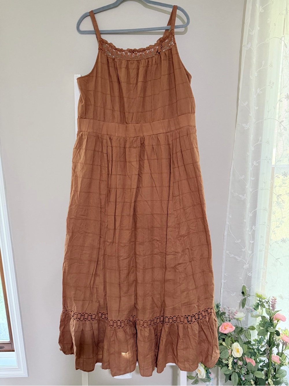 torrid Rust Brown Boho Midi Dress with Crochet Trim